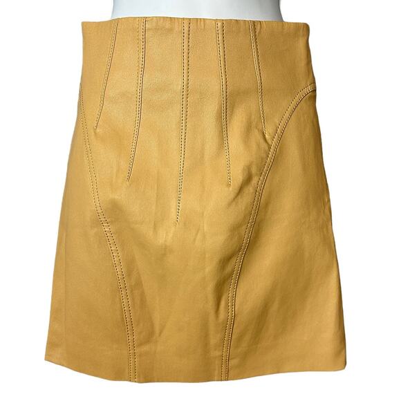 L'Academie Camel Real Leather Mini Skirt XXS Monochrome Designer $328 NEW no Tag - Picture 4 of 8